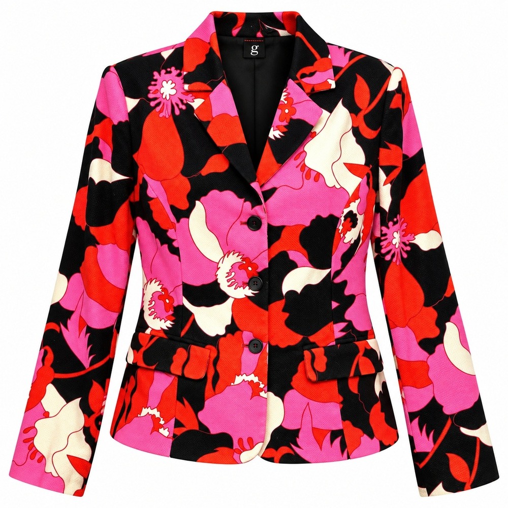 Essentials by g Retro Mod Floral Blazer Women 12 Psych Floral Maximalist Posh